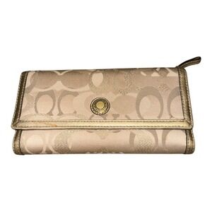 Coach Metallic Tan/Gold Trifold Optic Signature Wallet